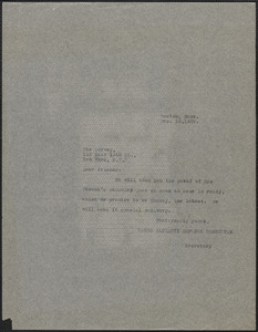 Sacco-Vanzetti Defense Committee typed note (copy) to The Survey, Boston, Mass., December 10, 1926