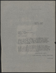 Sacco-Vanzetti Defense Committee typed note (copy) to The Daily Worker, Boston, Mass., 13 December 1926