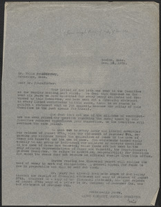 Joseph Moro (Sacco-Vanzetti Defense Committee) typed letter (copy) to Felix Frankfurter, Boston, Mass., December 16, 1926