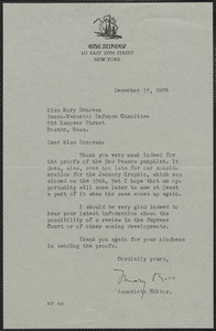 Mary Ross (The Survey) typed letter signed to Mary Donovan, New York, N.Y., December 16, 1926