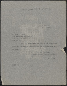 Joseph Moro (Sacco-Vanzetti Defense Committee) typed note (copy) to John L. Lewis, Boston, Mass., February 3, 1927