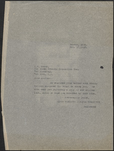 Sacco-Vanzetti Defense Committee typed note (copy) to S. N. Ghose (The Indian Freedom Foundation Inc.), Boston, Mass., February 17, 1927