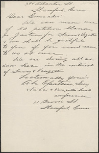 Abe Epstein (Sacco & Vanzetti Local Conference, Stamford, Conn) autograph letter signed to Sacco-Vanzetti Defense Committee, Stamford, Conn., [April? 1927]