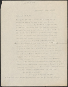 Vito Lucatorto typed letter, in Italian, to Sacco-Vanzetti Defense Committee, Springfield, Mass., April 11, 1927