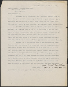 Darius B. Conklin typed letter signed to Sacco-Vanzetti Defense Committee, Detroit, Mich., April 22, 1927