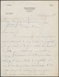 Dudley Paul Babcock autograph letter signed to Sacco-Vanzetti Defense Committee, New York, N.Y., April 28, 1927