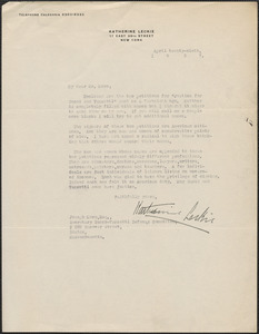 Katherine Leckie typed letter signed to Joseph Moro (Sacco-Vanzetti Defense Committee), New York, N.Y., April 29, 1927