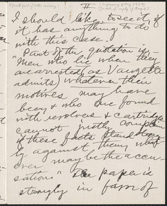 Sarah Root Adams autograph letter signed (incomplete) to Sacco-Vanzetti Defense Committee, [Norfolk, Va.], [May 1927]