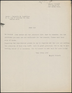Angelo Crisafi typed letter to Sacco-Vanzetti Defense Committee, New Haven, Conn., [May? 1927]