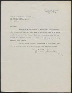 Anna Gordon typed note signed to Sacco-Vanzetti Defense Committee, Brooklyn, N.Y., May 2, 1927