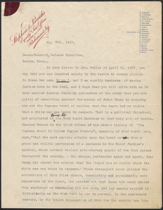 Stephen D. Parrish typed letter signed to Sacco-Vanzetti Defense Committee, Richmond, Ky., May 2, 1927