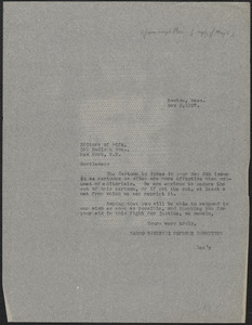 Joseph Moro (Sacco-Vanzetti Defense Committee) typed letter (copy) to Editors, Life Magazine, Boston, Mass., May 3, 1927