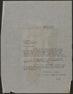 Joseph Moro (Sacco-Vanzetti Defense Committee) typed letter (copy) to H. Carter, Boston, Mass., May 3, 1927