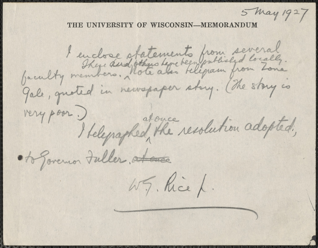 W. G. Rice Jr. autograph note signed to Sacco-Vanzetti Defense ...