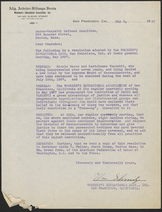William Schmitz (Workmen's Educational Association, Inc.) typed resolution signed, San Francisco, Calif., May 9, 1927