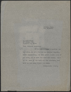 Sacco-Vanzetti Defense Committee typed note (copy) to W. S. Hutchins (Socialist Party of Greenfield, Mass.), Boston, Mass., May 10, 1927