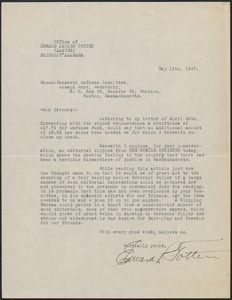 Edward Parker Totten typed letter signed to Sacco-Vanzetti Defense Committee, Fairhope, Ala., May 11, 1927