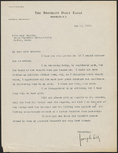 Joseph Lilly (Brooklyn Daliy Eagle) typed letter signed to Mary Donovan, Brooklyn, N.Y., May 13, 1927