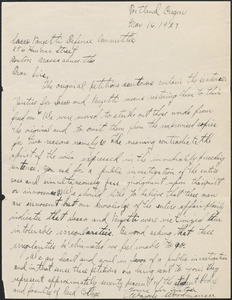 Wayne Woodmansee autograph letter signed to Sacco-Vanzetti Defense Committee, Portland, Ore., May 16, 1927