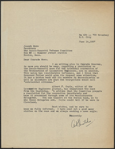 Art Shields typed letter signed to Joseph Moro, New York, N.Y., June 14, 1927
