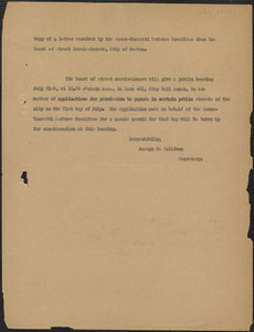 Joseph F. Sullivan typed note (copy) to Sacco-Vanzetti Defense Committee, Boston, Mass., [July 1927]