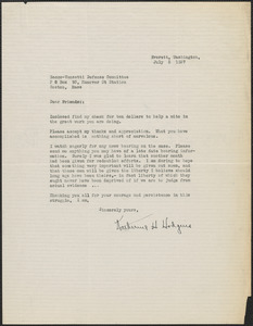 Katherine H. Hodgins typed letter signed to Sacco-Vanzetti Defense Committee, Everett, Wash., July 5, 1927