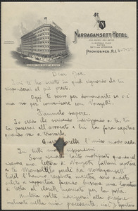 Giuseppe Tomaselli autograph letter signed, in Italian, to Joseph Moro, Providence, R.I., July 6, 1927