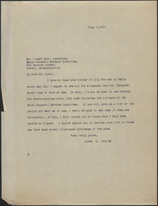 Alvan T. Fuller typed letter (copy) to Joseph Moro, Boston, Mass., July 7, 1927