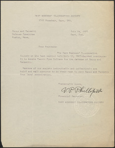 V. [Phillipore?] (Gary Worker's Co-Operative Society) typed letter signed to Sacco-Vanzetti Defense Committee, Gary, Ind., July 14, 1927