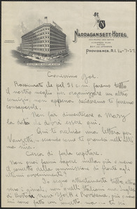 Giuseppe Tomaselli autograph letter signed, in Italian, to Joseph Moro, Providence, R.I., July 14, 1927