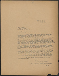 Sacco-Vanzetti Defense Committee typed letter (copy) to Mary C. Trask, Boston, Mass., July 20, 1927