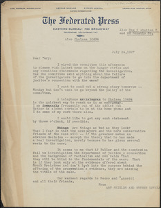 Art Shields and Esther Lowell (The Federated Press) typed letter to Mary Donovan, New York, N.Y., July 24, 1927
