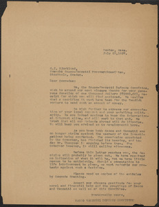 Sacco-Vanzetti Defense Committee typed letter (copy) to C. J. Björklund (Svenska Sacco-Vanzetti Fõrsvarskommitten), Boston, Mass., July 25, 1927
