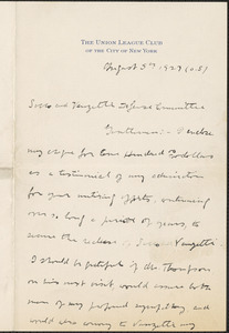 Robertson Trowbridge autograph letter signed to Sacco-Vanzetti Defense Committee, New York, N.Y., August 5, 1927