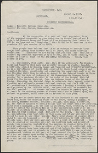 Typed letter to Sacco-Vanzetti Defense Committee, Washington, D.C., August 6, 1927