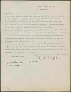 Agnes Inglis typed letter signed to Mary Donovan, Ann Arbor, Mich., August 10, 1927