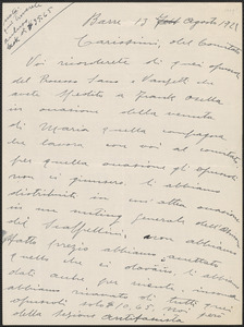 A. Pizzol autograph letter signed, in Italian, to Sacco-Vanzetti Defense Committee, Barre, Italy, August 13, 1927