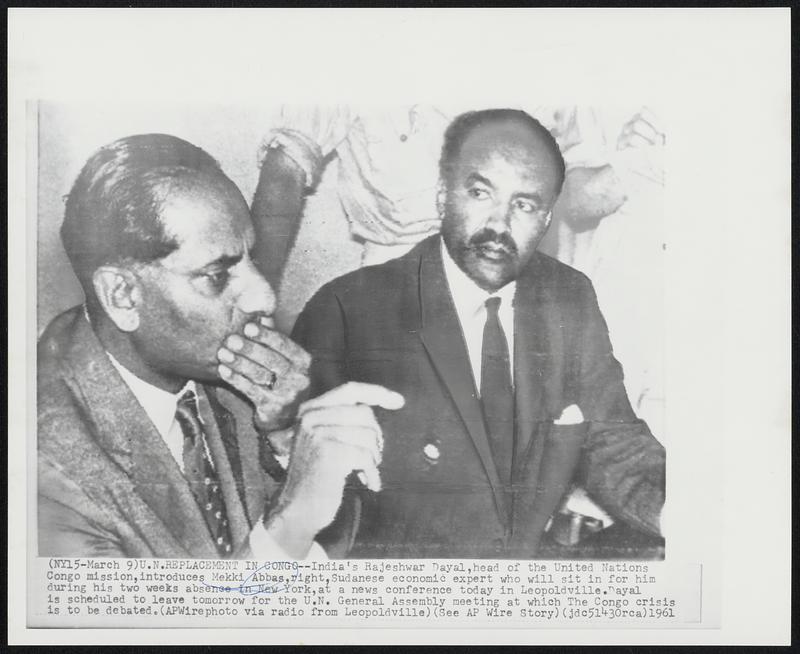 U.N. Replacement in Congo India's Rajeshwar Dayal, head of the United