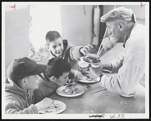 Ashland Fish & Game Club Trout Derby. Breakfast at the club house 4:30 AM. LtoR. Joffrey Scagnelli 12. Dana Ramson - 10. Thomas Scagnelli 8. Mr. Louis Scagnelli of Framingham