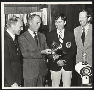 In Mayor office Apollo 16 astronaut L T R. Cmdr Thomers Mattingly, Mayor White Kevin. Capt John Young. Charles Duke