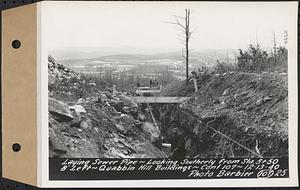 Contract No. 107, Quabbin Hill Recreation Buildings and Road, Ware, laying sewer pipe, looking southerly from Sta. 5+50 8 feet left, Ware, Mass., Dec. 13, 1940