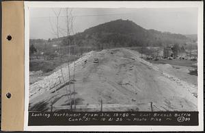 Contract No. 51, East Branch Baffle, Site of Quabbin Reservoir, Greenwich, Hardwick, looking northwest from Sta. 19+80, east branch baffle, Hardwick, Mass., Oct. 21, 1936