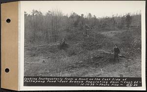 Contract No. 66, Regulating Dams, Middle Branch (New Salem), and East Branch of the Swift River, Hardwick and Petersham (formerly Dana), looking southeasterly from a knoll on the east side of Pottapaug Pond, east branch regulating dam, Hardwick, Mass., Dec. 14, 1938