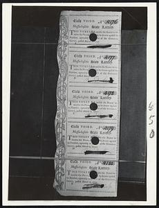 Lottery Ticket by which Massachusetts raised funds through a state drawing during and after the period of the revolution.