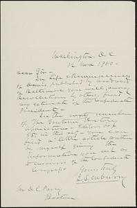 Letter from Washington, D.C., to Darwin C. Pavey, Boston, 1900 November 12