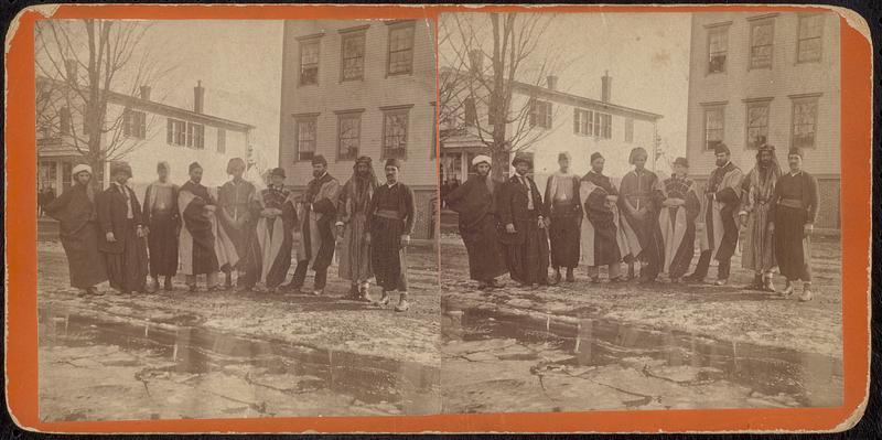 Palestine Arabs, taken in Pepperell, in front of second Leighton Shoe Factory