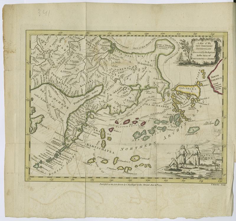 A map of the new northern archipelago discover'd by the Russians in the seas of Kamtschatka & Anadir