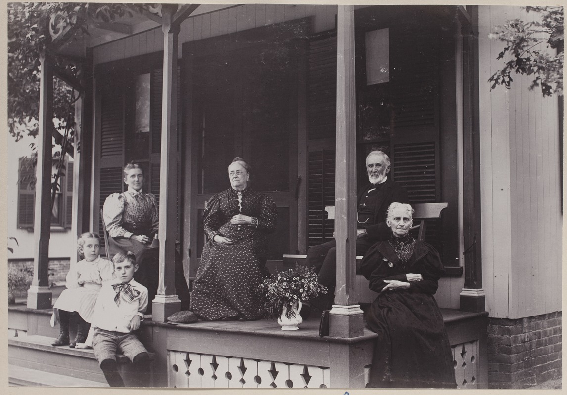 Photograph Album of the Newell Family of Newton, Massachusetts - Family on Porch, Onset Bay, Mass. -