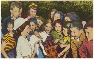 The Pet Ring is a popular spot. Here children may pet and hold small animals at the Children's Zoo, Belle Isle, Detroit, Michigan.