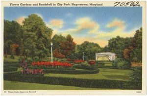 Flower gardens and bandshell in City Park, Hagerstown, Maryland